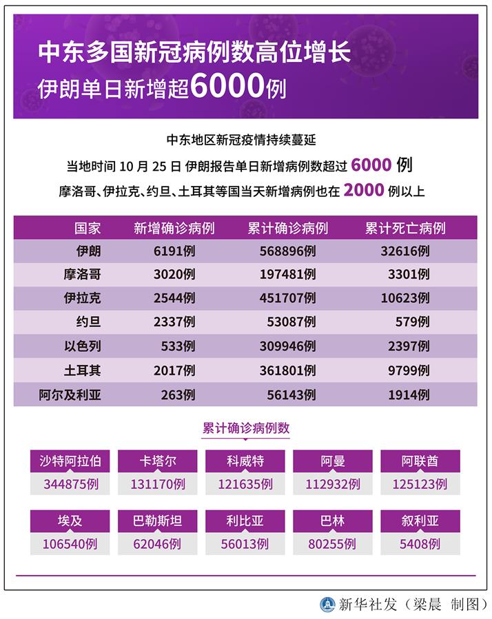 （图表）［国际疫情］中东多国新冠病例数高位增长 伊朗单日新增超6000例